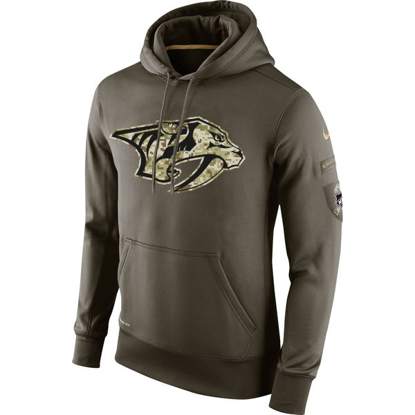 Men NHL Nashville Predators Nike Olive Salute To Service KO Performance Hoodie Green->vancouver canucks->NHL Jersey